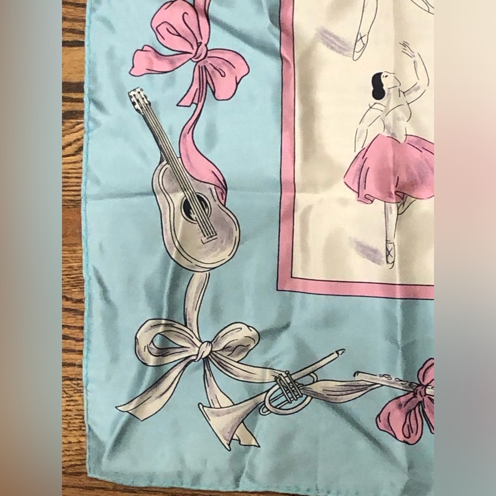 NWT Vintage Accessory Place 100% Silk Scarf Ballerina Ballet Blue Pink Square - Picture 6 of 9